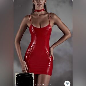 Vinyl Backless Mini Dress in Red